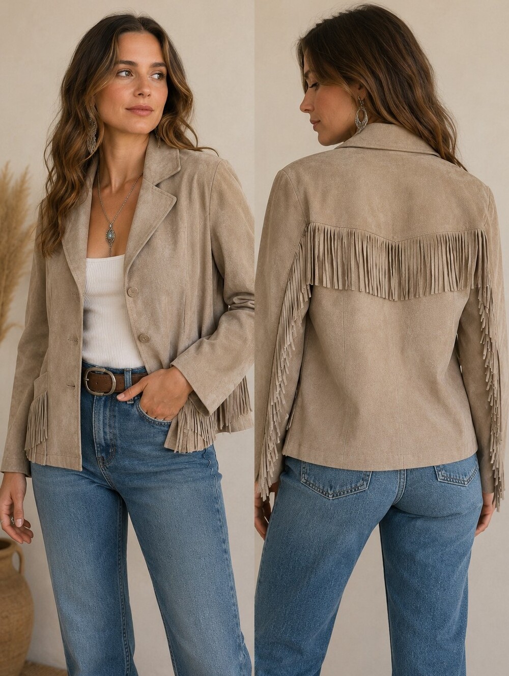 Esprit Womens Fringe Leather Jacket L